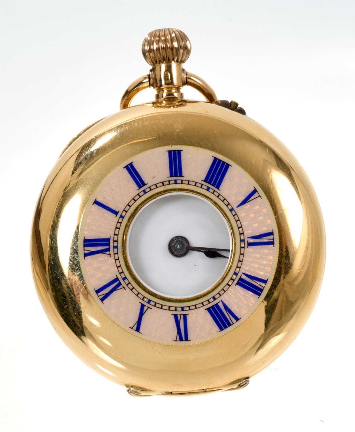 Lot 711 - 18ct gold half hunter fob watch