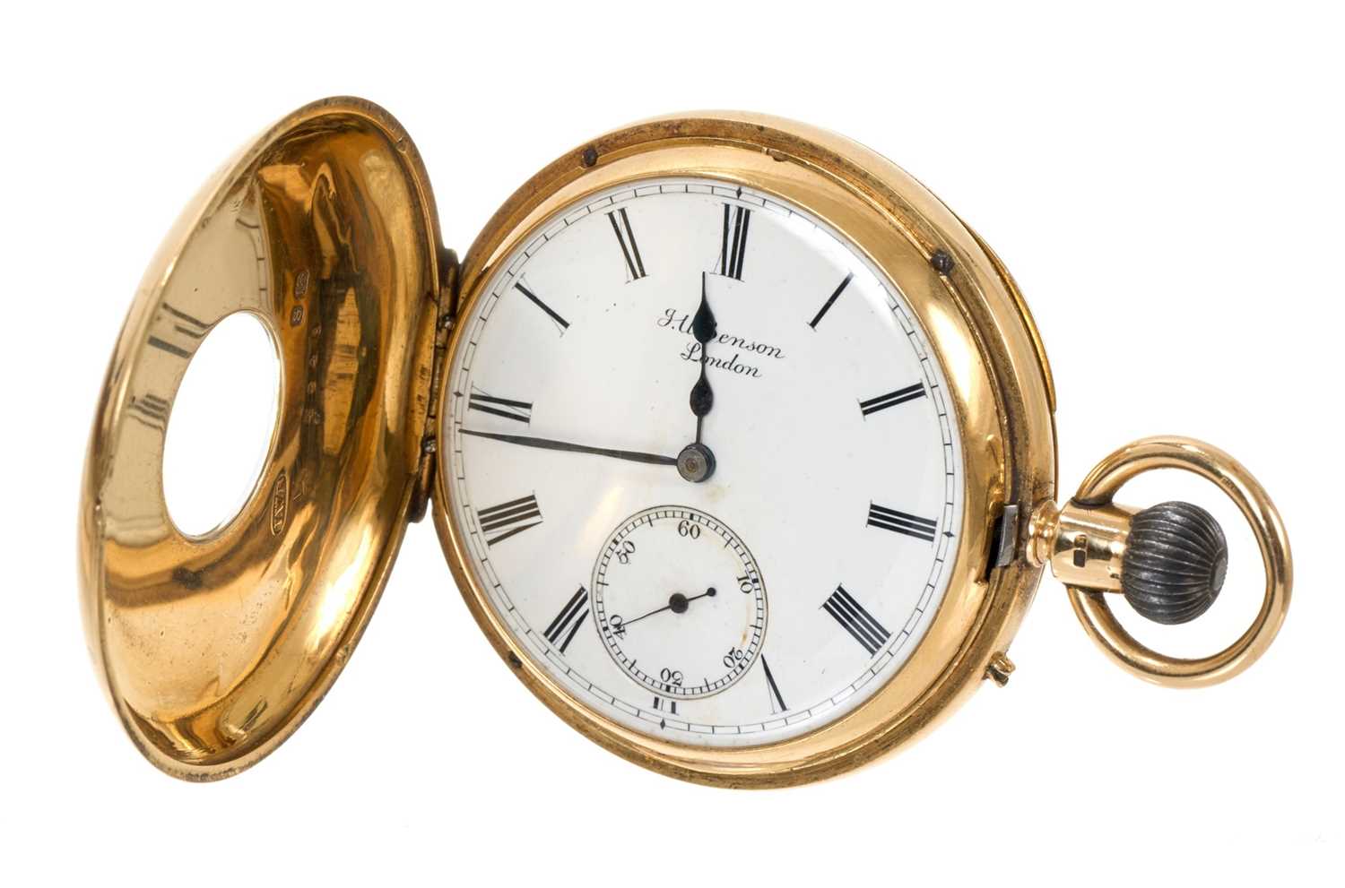 Lot 713 - Victorian 18ct gold half hunter 'Keyless Ludgate' pocket watch by J.W. Benson
