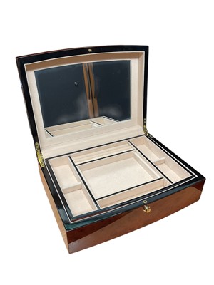 Lot 68 - Modern burr walnut finished jewellery box with fitted interior, 33cm x 25cm x 11cm