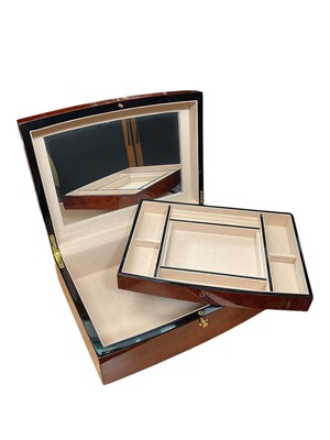 Lot 68 - Modern burr walnut finished jewellery box with fitted interior, 33cm x 25cm x 11cm