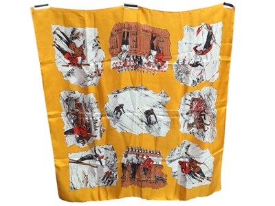 Lot 2077 - 1940's winter sports silk scarf hand stitched rolled edge, 80cms x 80cms. Liberty silk scarf and