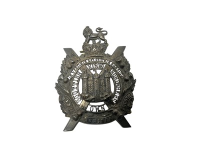Lot 51 - Victorian King's Own Scottish Borderers silver officer's cap badge, together with an ormolu Scots Guards officers belt buckle, other Scots Guards badges and related militaria. Provena...