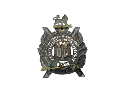 Lot 51 - Victorian King's Own Scottish Borderers silver officer's cap badge, together with an ormolu Scots Guards officers belt buckle, other Scots Guards badges and related militaria. Provena...