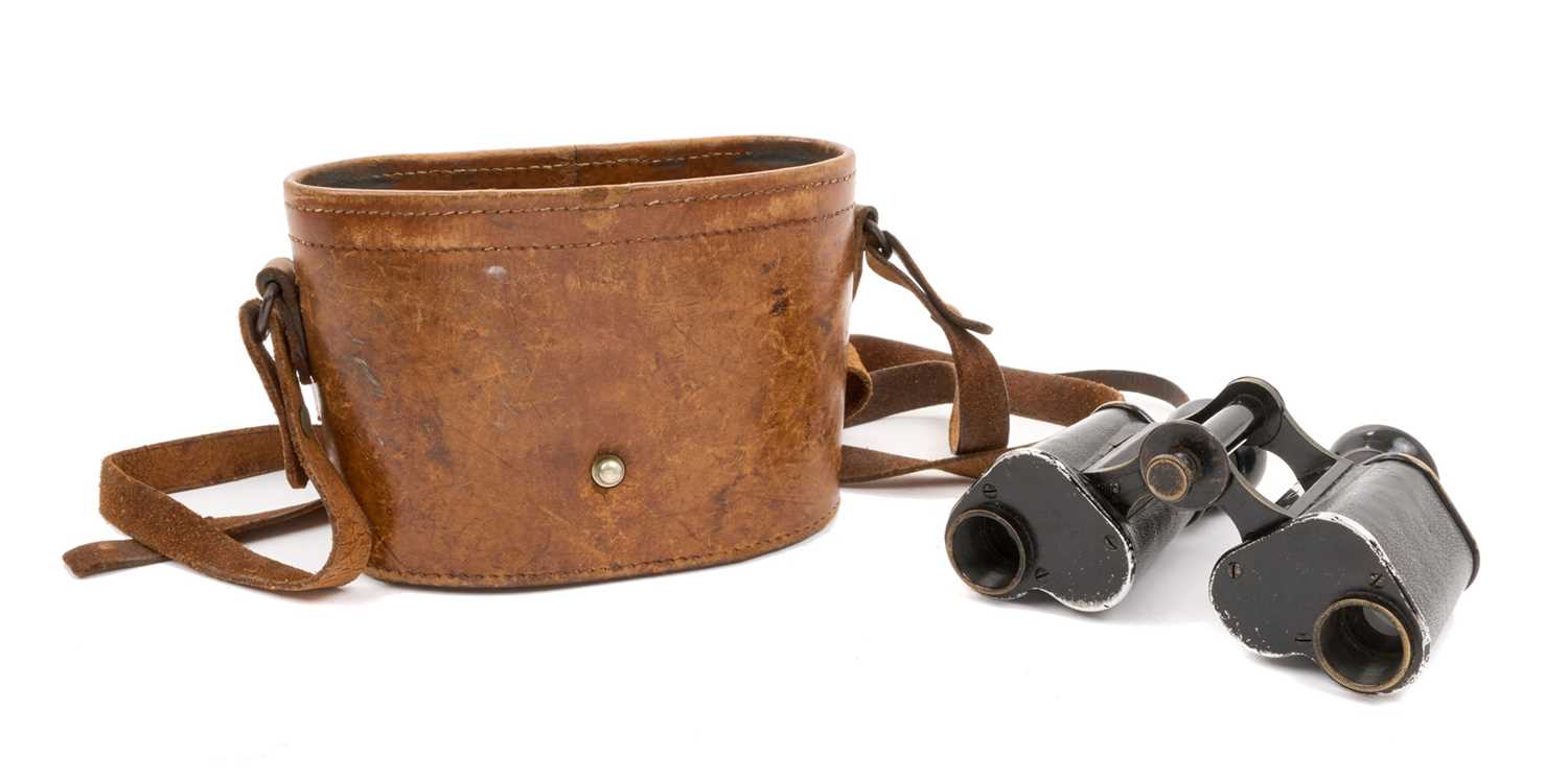 Lot 50 - Pair of First World War Officer's private purchase binoculars in black painted finish, engraved Carl Zeiss Zena D.R.P., in brown leather case. Provenance: formerly the property of Brigadi...