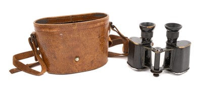 Lot 50 - Pair of First World War Officer's private purchase binoculars in black painted finish, engraved Carl Zeiss Zena D.R.P., in brown leather case. Provenance: formerly the property of Brigadi...