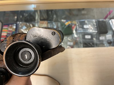 Lot 50 - Pair of First World War Officer's private purchase binoculars in black painted finish, engraved Carl Zeiss Zena D.R.P., in brown leather case. Provenance: formerly the property of Brigadi...