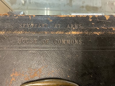 Lot 45 - Scarce Victorian Wickwar & Co. Royal black leather covered Despatch Box with gilt embossed crowned V.R. Cypher and inscription 'Sergeant at Arms House of Commons H. D. Erskine' with Mordan &...