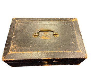 Lot 45 - Scarce Victorian Wickwar & Co. Royal black leather covered Despatch Box with gilt embossed crowned V.R. Cypher and inscription 'Sergeant at Arms House of Commons H. D. Erskine' with Mordan &...