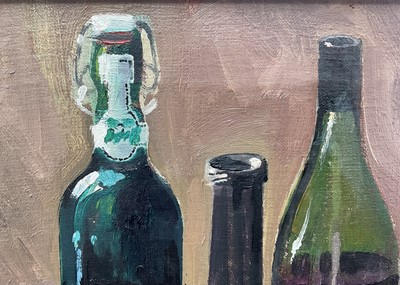 Lot 246 - Adrian Bailey - oil on canvas in gilt frame 'Still life of wine and beer'