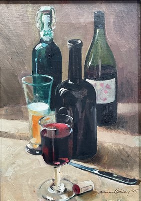 Lot 246 - Adrian Bailey - oil on canvas in gilt frame 'Still life of wine and beer'