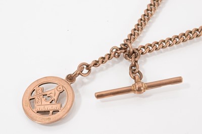 Lot 534 - Edwardian 9ct rose gold curb link watch chain with 9ct rose gold Masonic fob