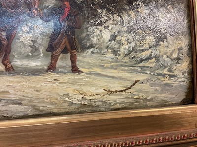 Lot 1329 - Thomas Smythe (1825-1906) oil on panel - The Timber Drag in Snow Covered Landscape, 29.5cm x 54.5cm, in gilt frame. Provenance: Bonhams 6th December 2011, Reydon Hall, lot 276.