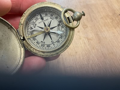 Lot 667 - American Military pocket compass, together with brass Trench Art lighter, Police badges, buttons, bijouterie and sundries.