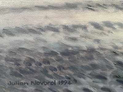 Lot 1237 - Julian Novorol (b.1949) oil on canvas - Brent Geese at Sunrise, signed and dated 1994, 51cm x 76cm, in gilt frame