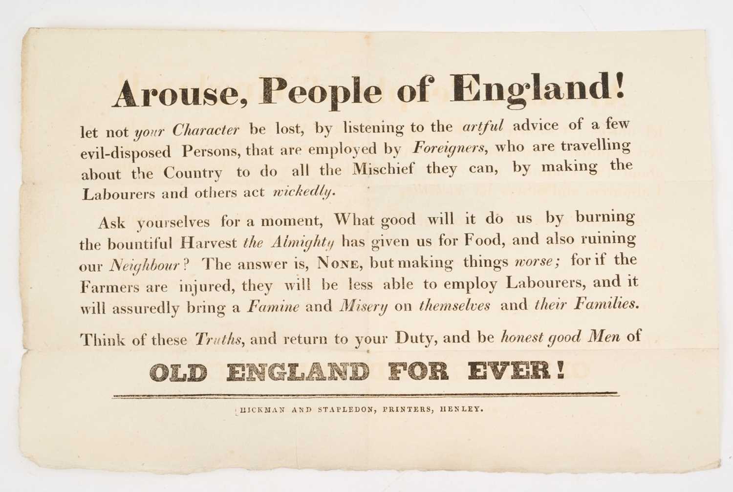 Lot 81 - Collection of 18th correspondence from the Wynyard family to Lord Delawarr, hand written 18th century gardening tips, and a scarce printed anti Farm labourers rioting leaflet