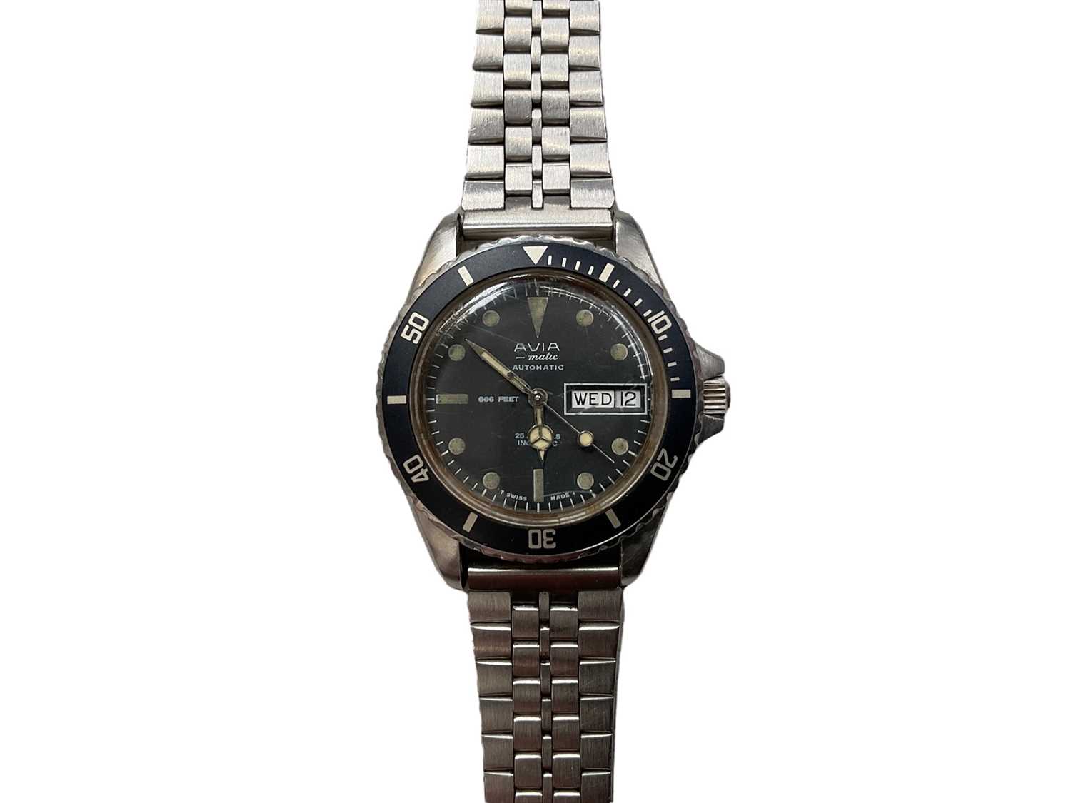 Lot 82 - 1980s Avia-Matic Automatic 'Devils Diver' 666 feet stainless steel wristwatch