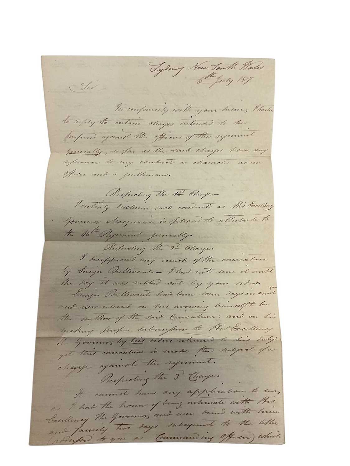 Lot 82 - Of Australian interest, a fascinating group of correspondence between Major General Lachlan Macquarie C.B. The fifth Governor of New South Wales ( from 1810-1821) and various Officers of the 46t...