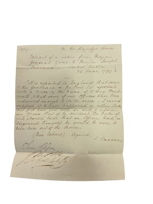 Lot 82 - Of Australian interest, a fascinating group of correspondence between Major General Lachlan Macquarie C.B. The fifth Governor of New South Wales ( from 1810-1821) and various Officers of the 46t...