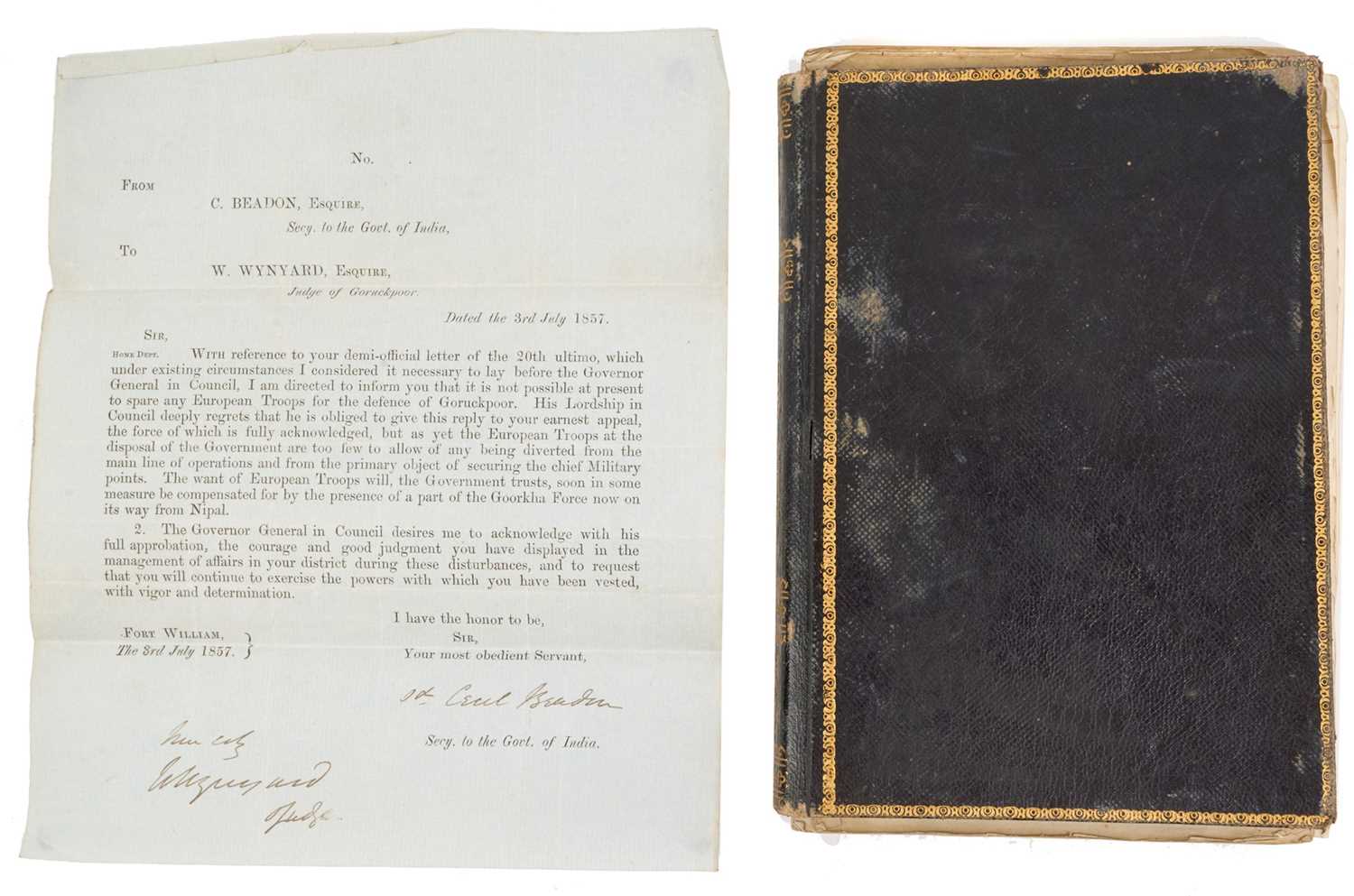 Lot 85 - Of Indian Mutiny interest, a fascinating hand written first hand account of the Mutiny contained in a period journal (kept from April 1857-March 1858) and in a collection of handwritten letters...