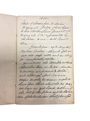 Lot 85 - Of Indian Mutiny interest, a fascinating hand written first hand account of the Mutiny contained in a period journal (kept from April 1857-March 1858) and in a collection of handwritten letters...