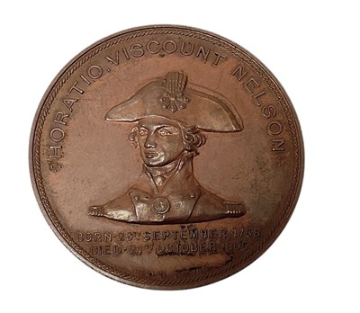 Lot 64 - Victorian bronze medal commemorating the wreck of HMS 'Foudroyant' dated 1897, obverse with portrait of Nelson, reverse with wreck of Foudroyant, 38mm in diameter, in velvet lined fitted case wi...