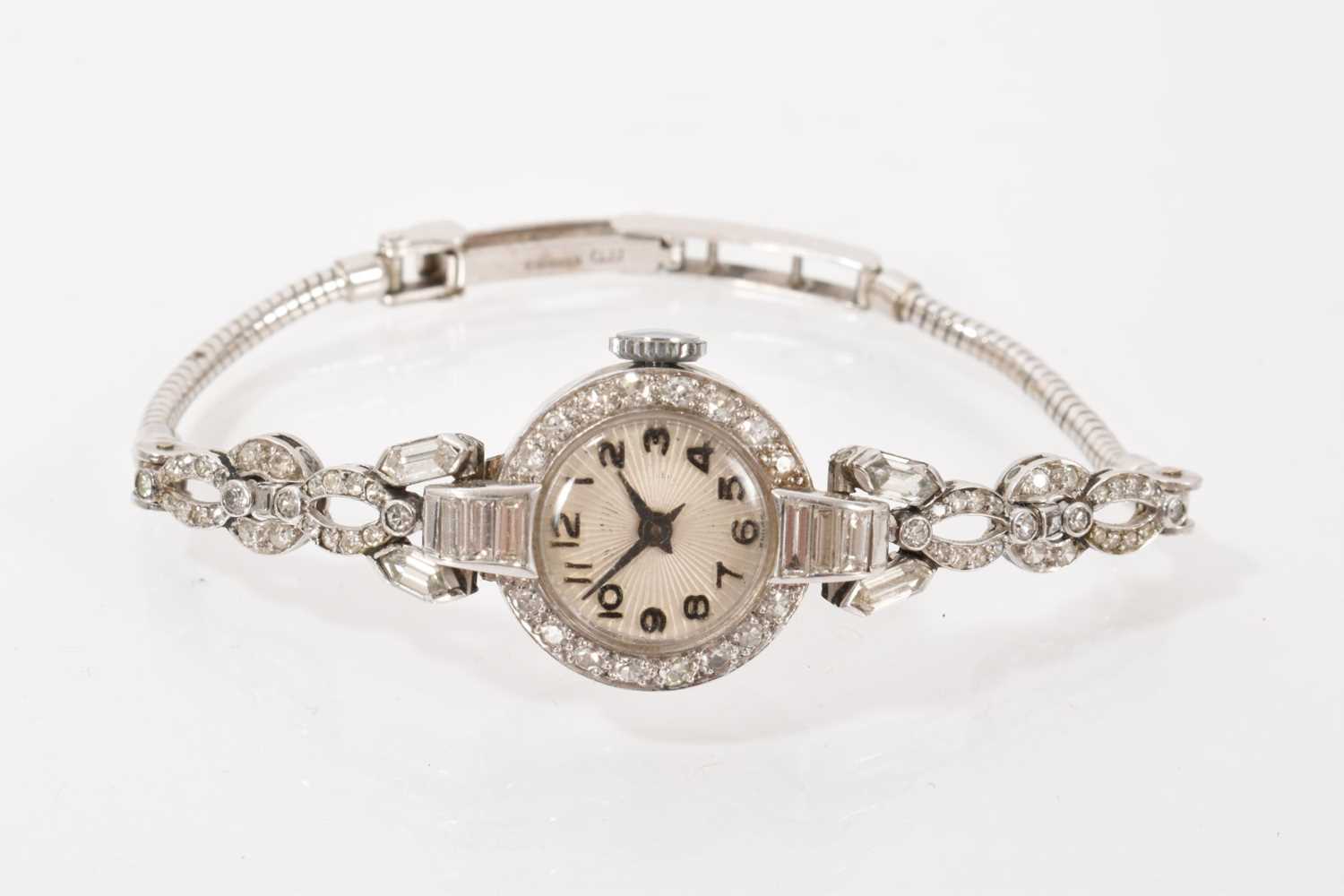 Lot 704 - Art Deco diamond set cocktail watch on a later 9ct white gold bracelet