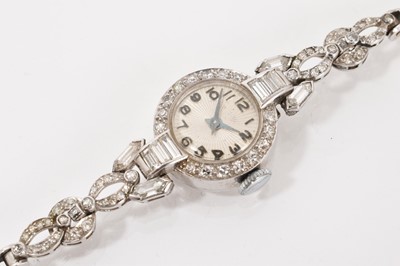 Lot 704 - Art Deco diamond set cocktail watch on a later 9ct white gold bracelet