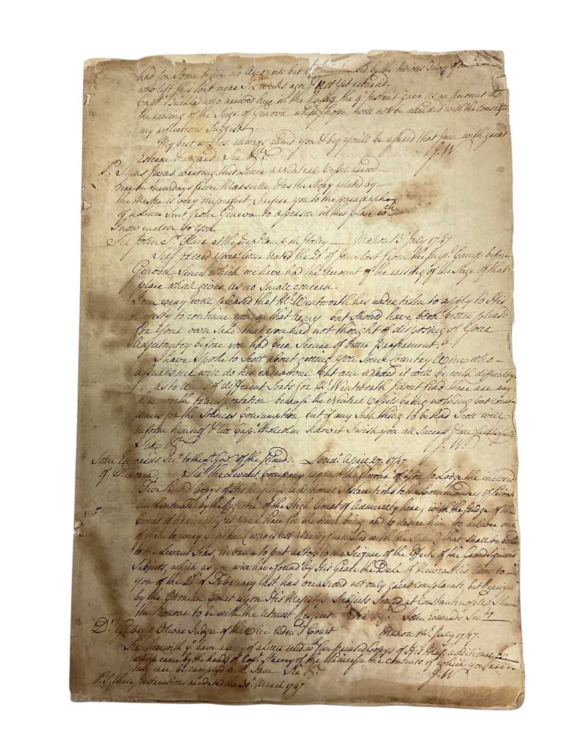 Lot 87 - Of Gibraltar interest, General John Wynyard (1677-1752) Commander in Chief of British Forces at Gibraltar and Port Mahon, rare handwritten period account of his orders and copies of his letters...