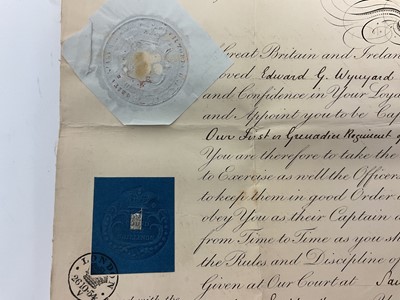 Lot 90 - H.M. Queen Victoria, signed Officer's Commission appointing Edward G Wynyard a Lieutenant Colonel in the First Grenadier Regiment of Foot Guards, dated 1st July 1854