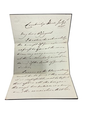 Lot 92 - H.R.H. Princess Sophia Matilda, handwritten letter of condolence with original envelope, H.R.H.Prince Adolphus Duke of Cambridge, handwritten letter of condolence dated 1844 and three others writ...