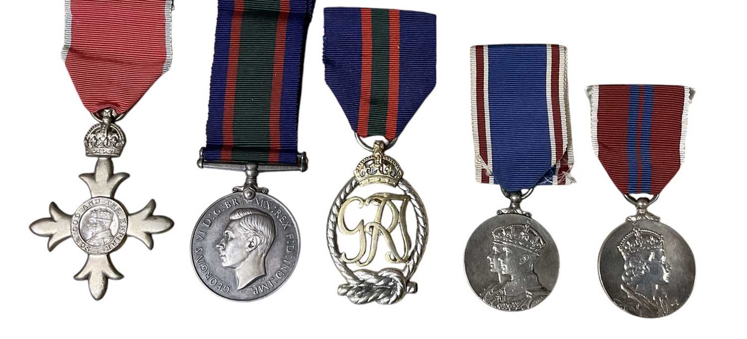 Lot 66 - Naval medal group comprising, M.B.E., Royal Naval Reserve Long Service and Good Conduct medal named to L. D. 9 / 533 B. W. Stearn. Y. S. R.N.V.R