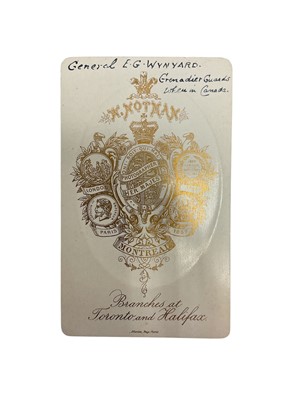 Lot 95 - General E. G. Wynyard, Grenadier Guards, silver Sovereign case with E.G.W. monogram, two watch cock brooches and cabinet photograph of the illustrious Officer, inscibed on reverse.