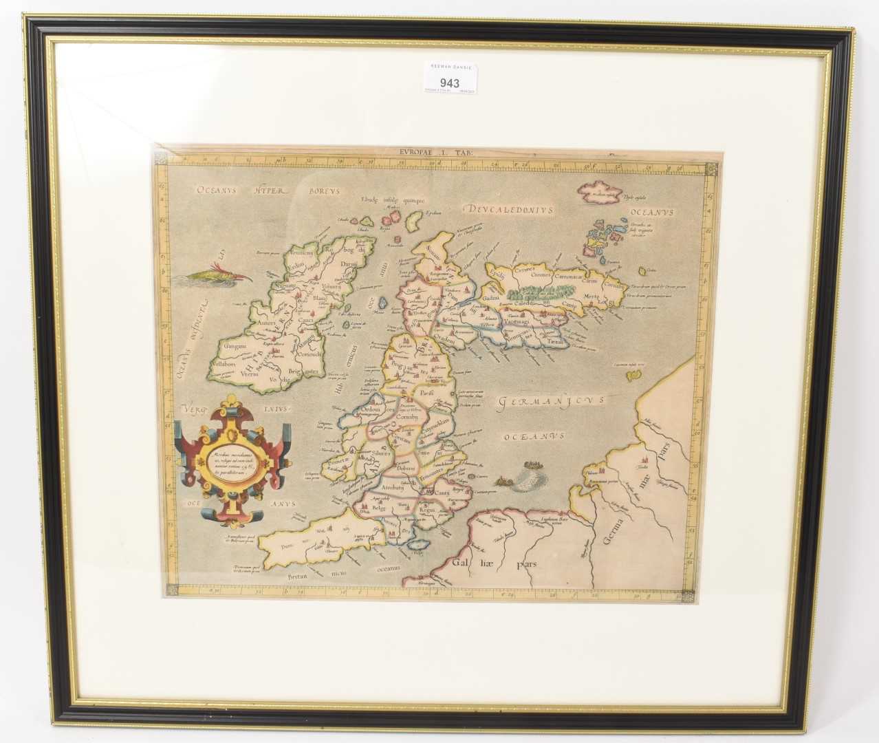 Lot 943 - Gerard Mercator 16th century hand coloured map of the British Isles, 'Europae I tab'