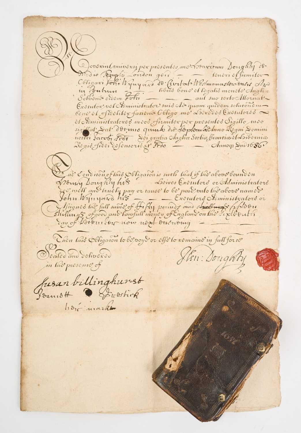 Lot 70 - 17th century Goldsmith's pocket Almanack dated 1658, in original tooled leather binding, a fascinating printed and handwritten account of the daily life of the owner ( apparently un-named) It men...