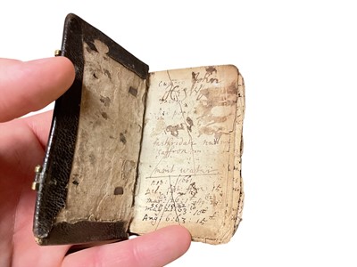 Lot 70 - 17th century Goldsmith's pocket Almanack dated 1658, in original tooled leather binding, a fascinating printed and handwritten account of the daily life of the owner ( apparently un-named) It men...