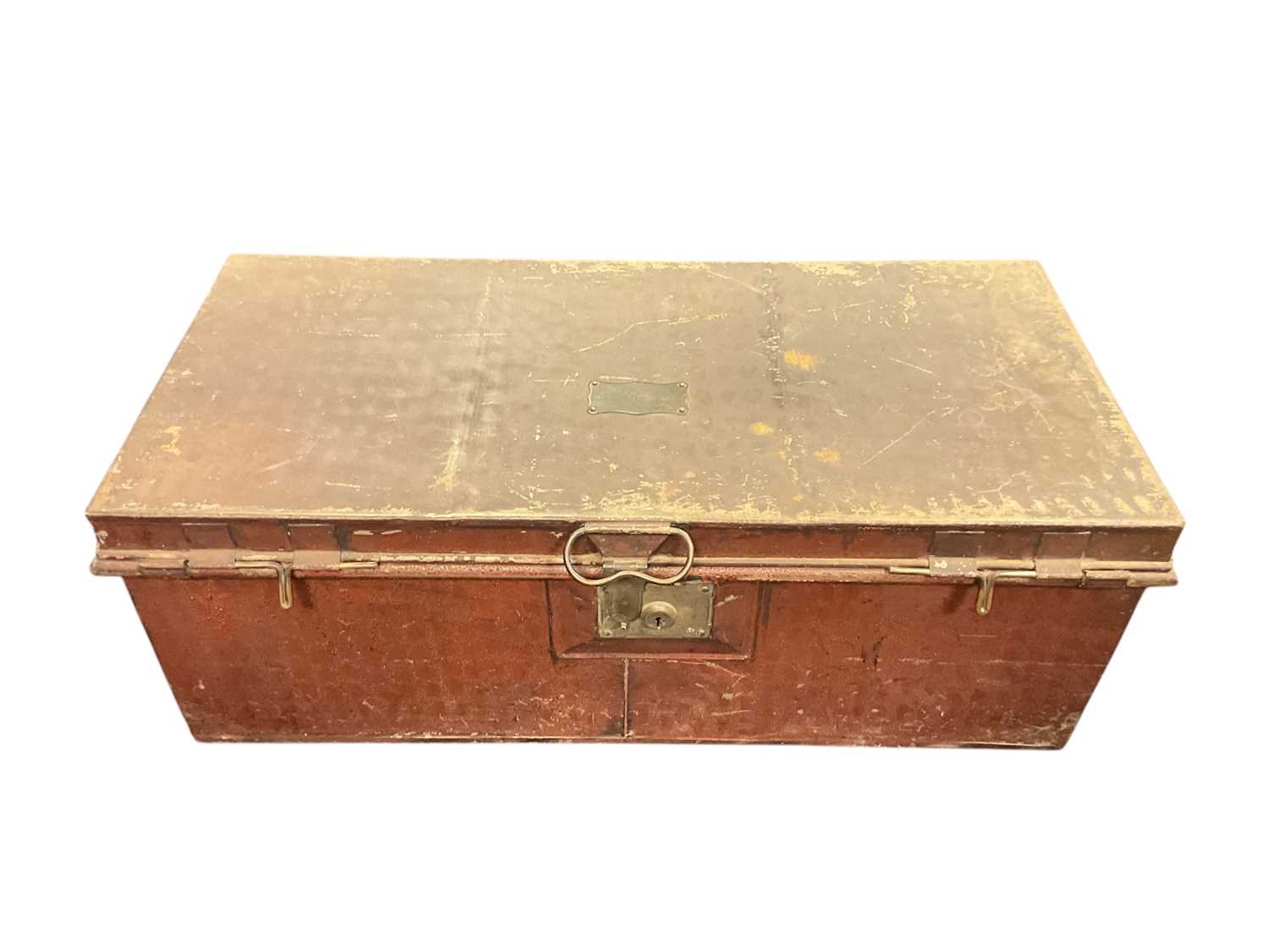 Lot 101 - Victorian military tin uniform trunk containing bound family Pedigrees for the Wynyard family, Genealogy of. The Family of Boileau de Castelnan, and another for Boileau De Castelnau De La Garde...