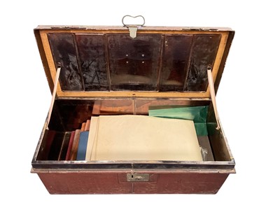 Lot 101 - Victorian military tin uniform trunk containing bound family Pedigrees for the Wynyard family, Genealogy of. The Family of Boileau de Castelnan, and another for Boileau De Castelnau De La Garde...
