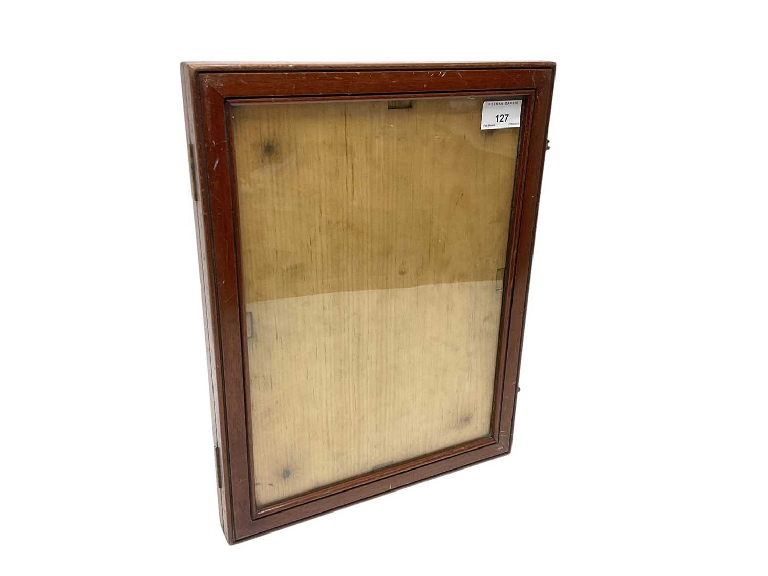 Lot 127 - Good quality early 20th glazed mahogany box frame with brass fittings, ideal for displaying medals or badges, 29.5 x 38.5cm overall.