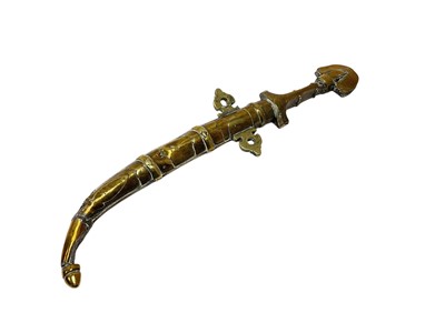 Lot 139 - Early 20th century Indo Persian Khanjar dagger, with white covered metal scabbard and grip and curved steel blade, blade 23.5cm in length.