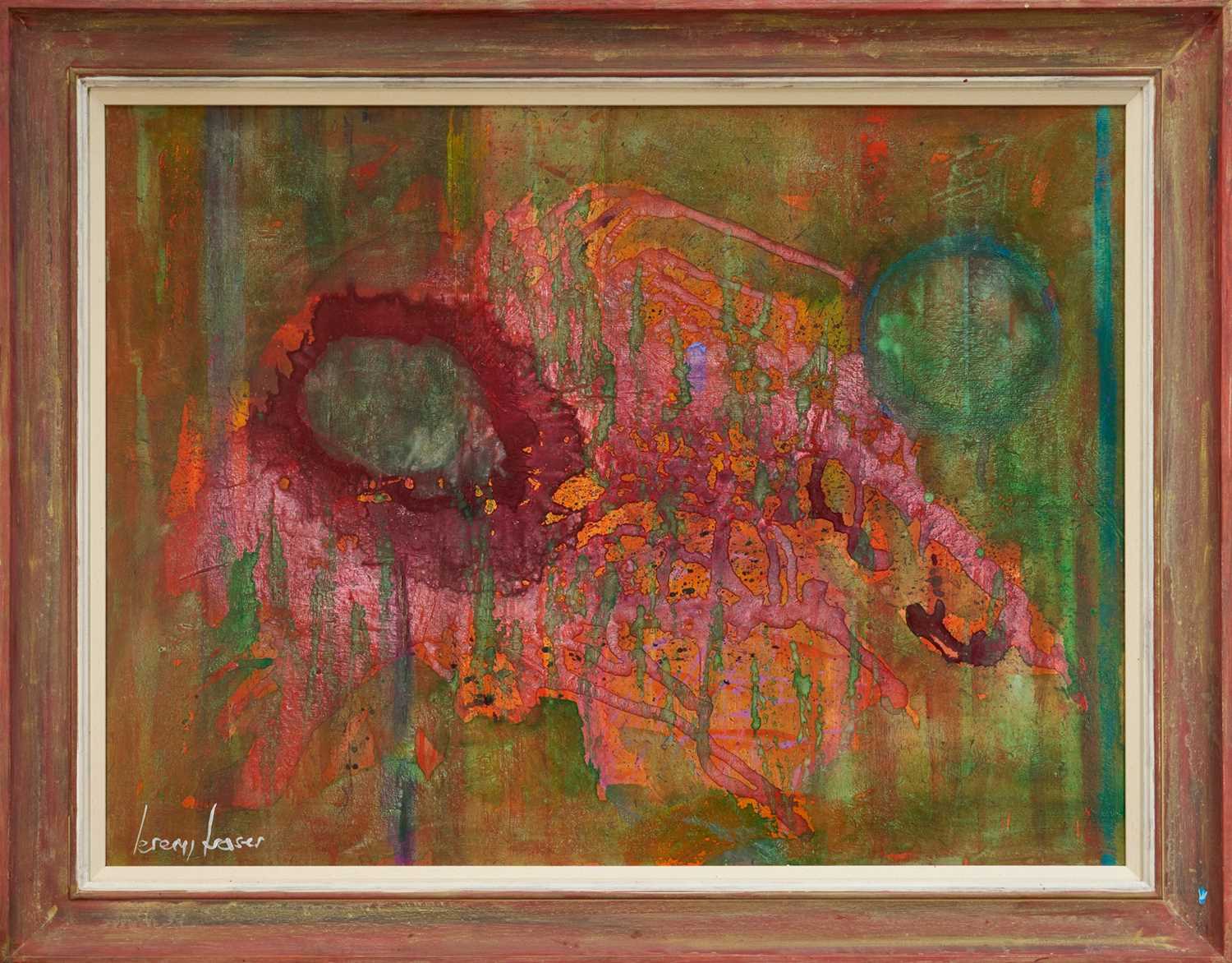 Lot 1227 - Jeremy Fraser (b.1941) acrylic on canvas - Metamorphosis, framed