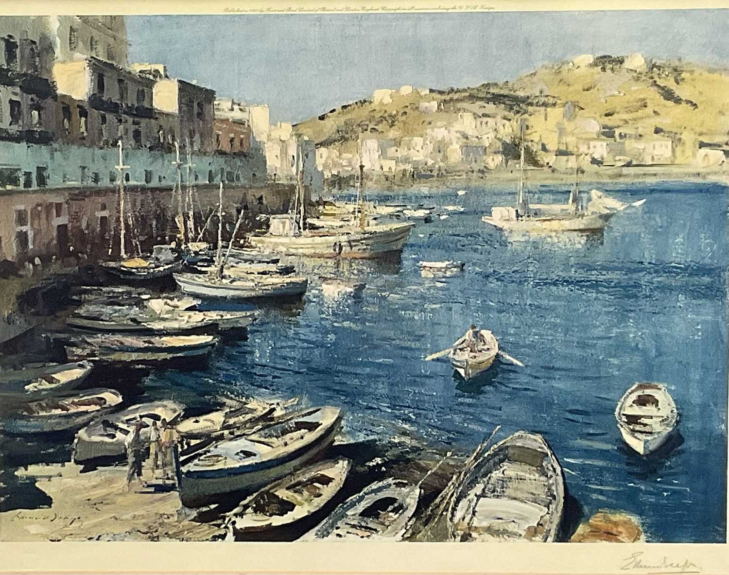 Lot 1212 - Edward Seago (1910-1974) signed lithograph - The Port of Pinza, published by Frost & Reed 1960, blindtamp lower left, 49cm x 66cm, in glazed frame