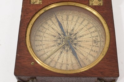 Lot 935 - Late 18th century mahogany cased pocket compass, square folding case 9cm wide