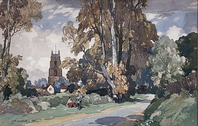 Lot 1250 - Leonard Russell Squirrell (1893-1979) watercolour - Stoke by Nayland, from the Nayland Road, signed and dated 1943, titled verso, 26.5cm x 40.5cm, in glazed frame