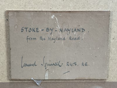 Lot 1250 - Leonard Russell Squirrell (1893-1979) watercolour - Stoke by Nayland, from the Nayland Road, signed and dated 1943, titled verso, 26.5cm x 40.5cm, in glazed frame