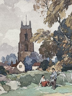 Lot 1250 - Leonard Russell Squirrell (1893-1979) watercolour - Stoke by Nayland, from the Nayland Road, signed and dated 1943, titled verso, 26.5cm x 40.5cm, in glazed frame