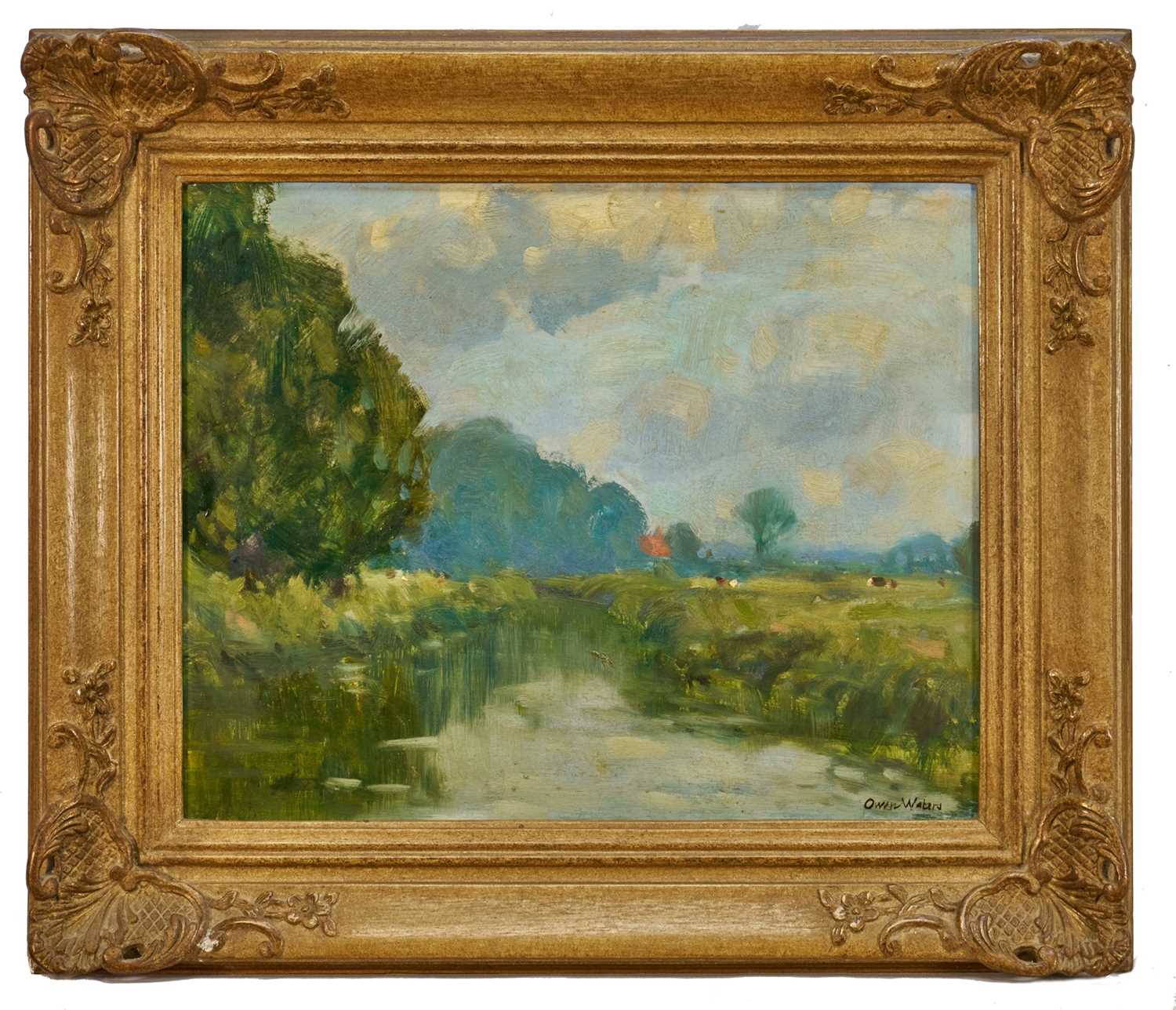 Lot 1256 - Owen Waters (1916-2004) oil on board - Norfolk River, signed, 32cm x 40cm, in gilt frame