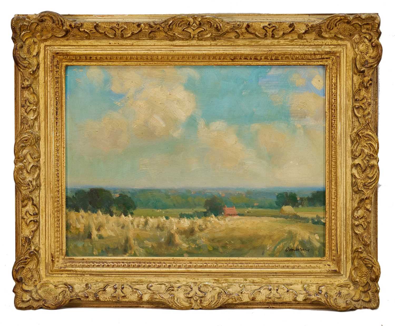Lot 1257 - Owen Waters (1916-2004) oil on board - Norfolk Landscape, signed, 29cm x 39cm, in gilt frame