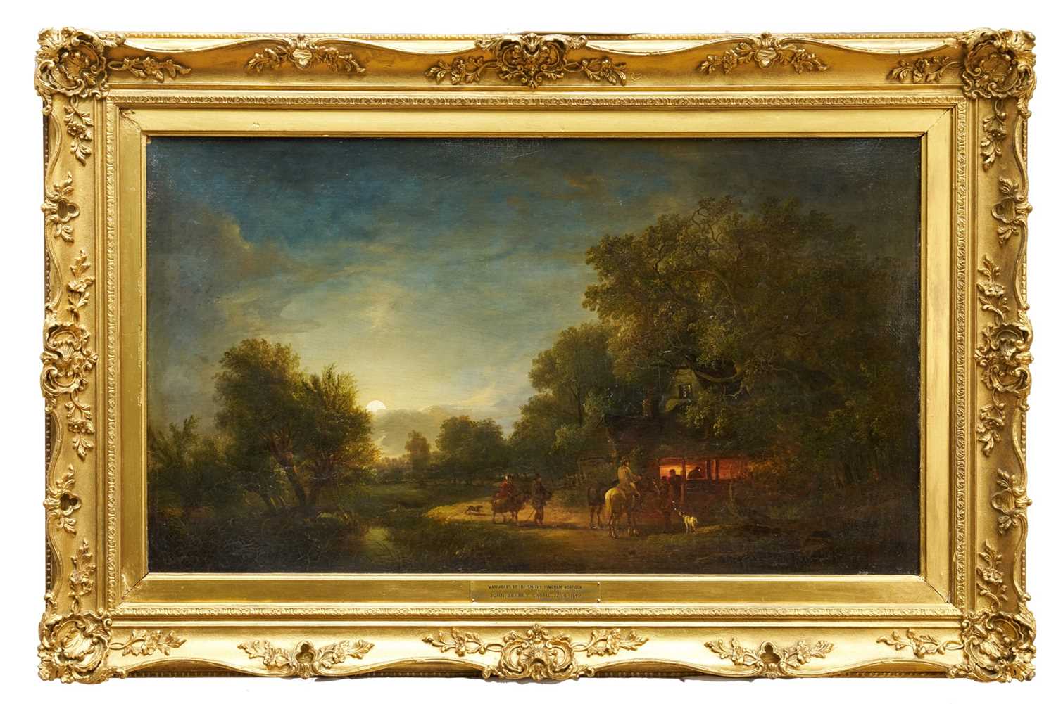 Lot 1328 - John Berney Crome (1794-1842) oil on canvas - Wayfarers at the Smithy, Hingham, Norfolk, signed, 53.5cm x 92cm, in gilt frame