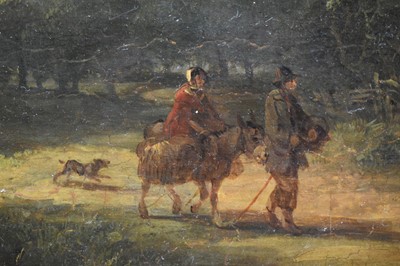 Lot 1328 - John Berney Crome (1794-1842) oil on canvas - Wayfarers at the Smithy, Hingham, Norfolk, signed, 53.5cm x 92cm, in gilt frame