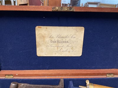 Lot 150 - Good quality Victorian percussion Transitional revolver with engraved German Silver frame with walnut grips, six shot cylinder, two stage barrel retaining much original blue finish. In original...